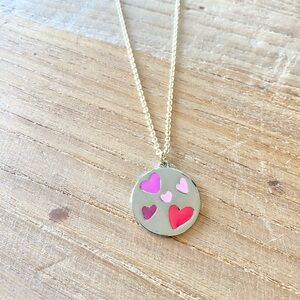 NWOT LOFT Gold Necklace with Pink and Red Heart Accents 16 in length